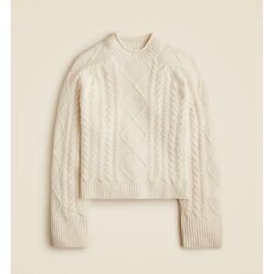 J. Crew Supersoft Yarn Cable-Knit Rollneck Sweater CB935 Hthr Ivory Size S NWT